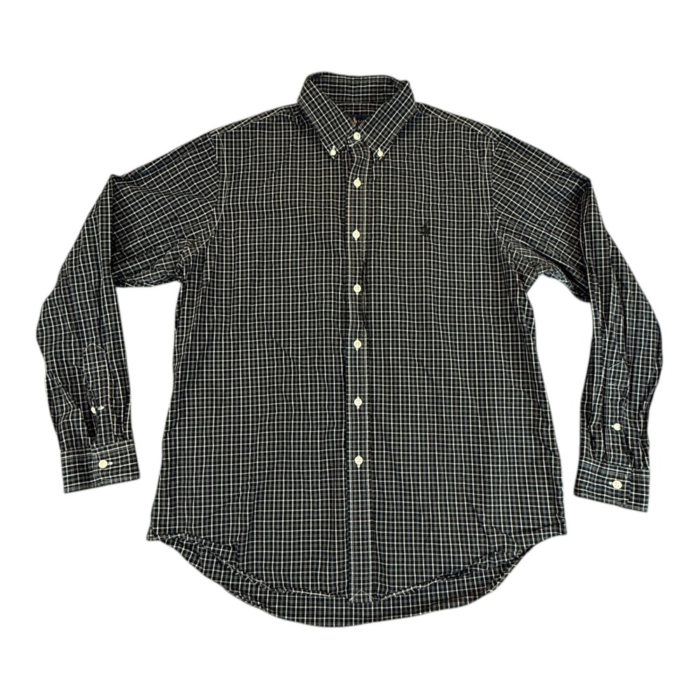 Polo Ralph Lauren Mens L Black White Grid Plaid Pony Button Down Shirt Classic